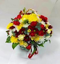 Цветочная композиция из Хризантемы и Розы в корзине #REPLACE_PRED# Поселок имени Куйбышева